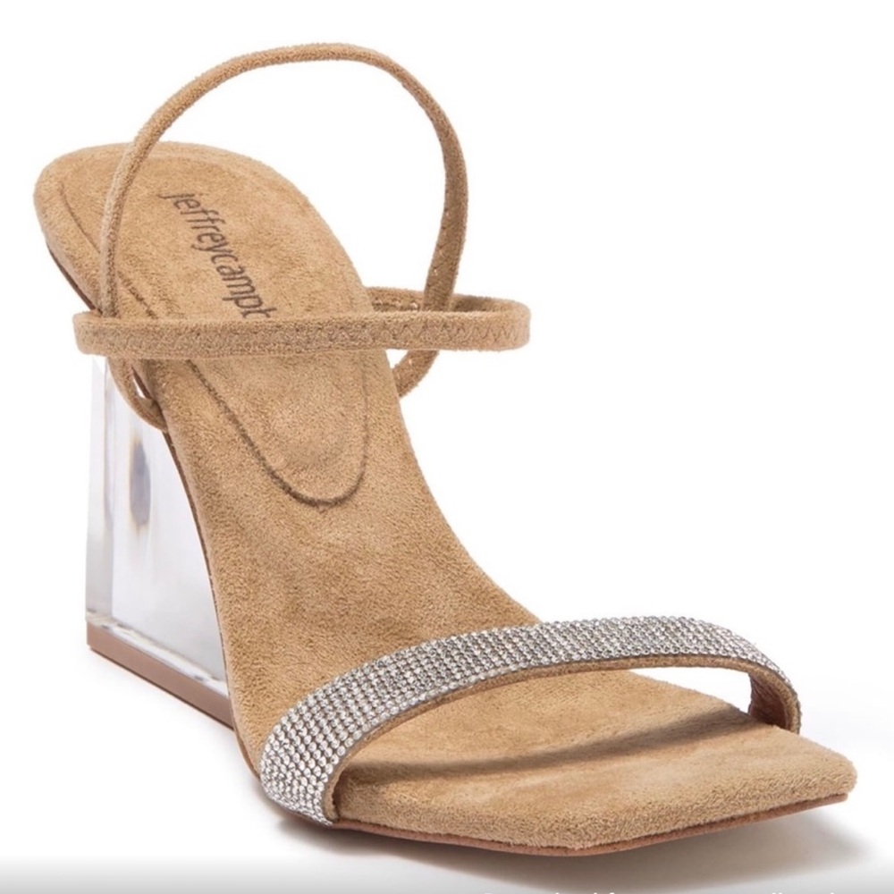 Jeffrey Campbell Herald Nude Suede Rhinestone Clear Wedge Sandals Women’s 8.5